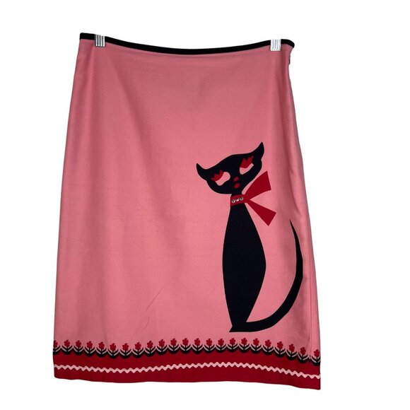 Anthropologie Tabitha Retro Black Cat Pencil Skirt in Rose Size 2 Mod 50's Vibe - Picture 1 of 12